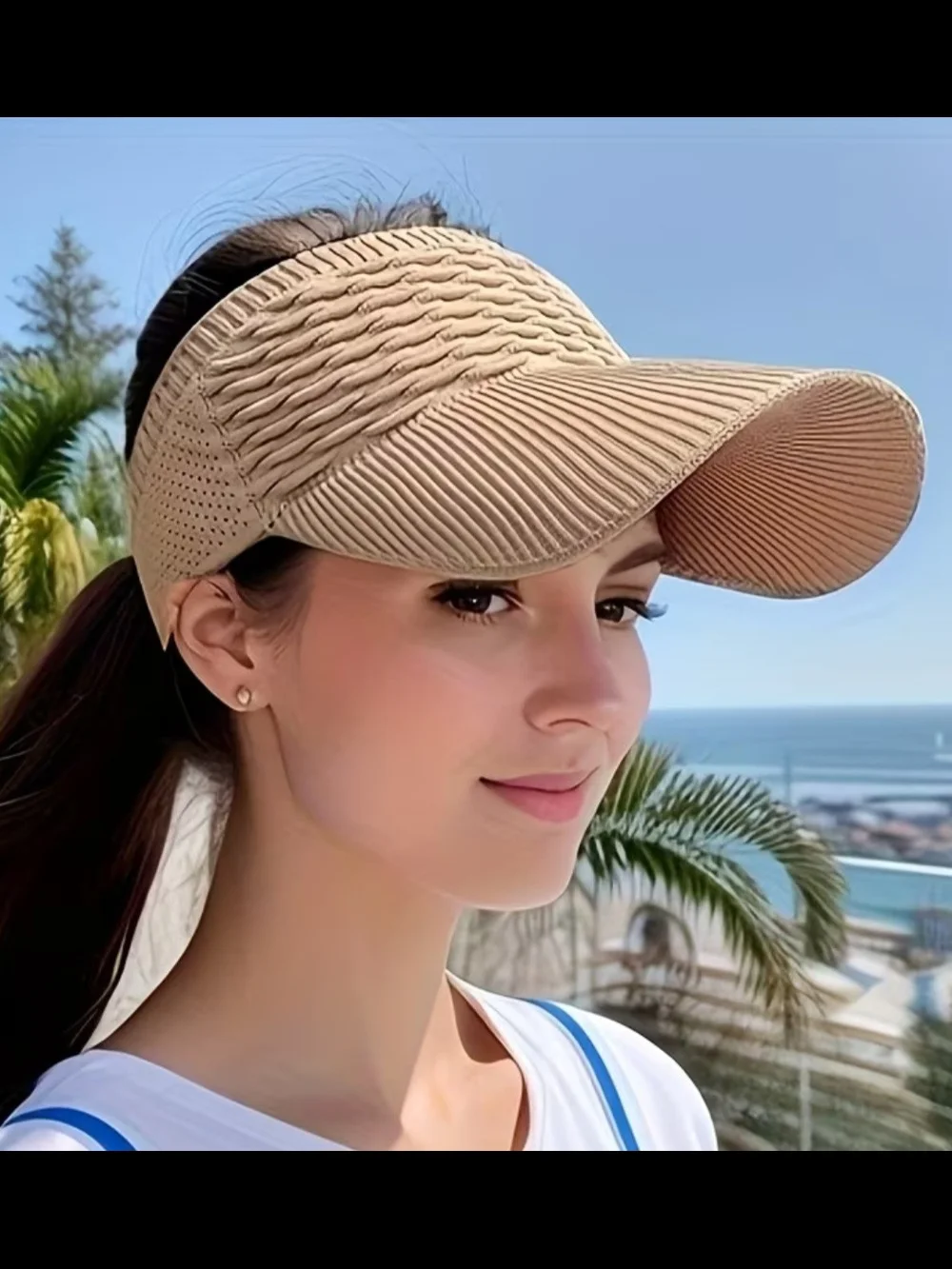 Women’s Tan Textured Sun Visor - Lightweight Summer Hat